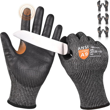 A9 Cut Resistant Work Gloves for Men, Safety Gloves for Men Touchscreen with Reinforced Thumb for Metal Glass Wood