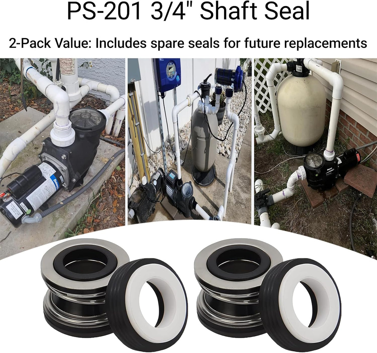 2-Pack PS-201 3/4" Shaft Seal Kit for Hayward Pool/Spa Pump Motor Replacement - Fits Super Pump SPX1600Z2, SP2605X7A, SP2605X71, SP1600x5, SP1607x10, MaxFlo SP2800x5, Super II SP3010(EEAZ) ,AS-201