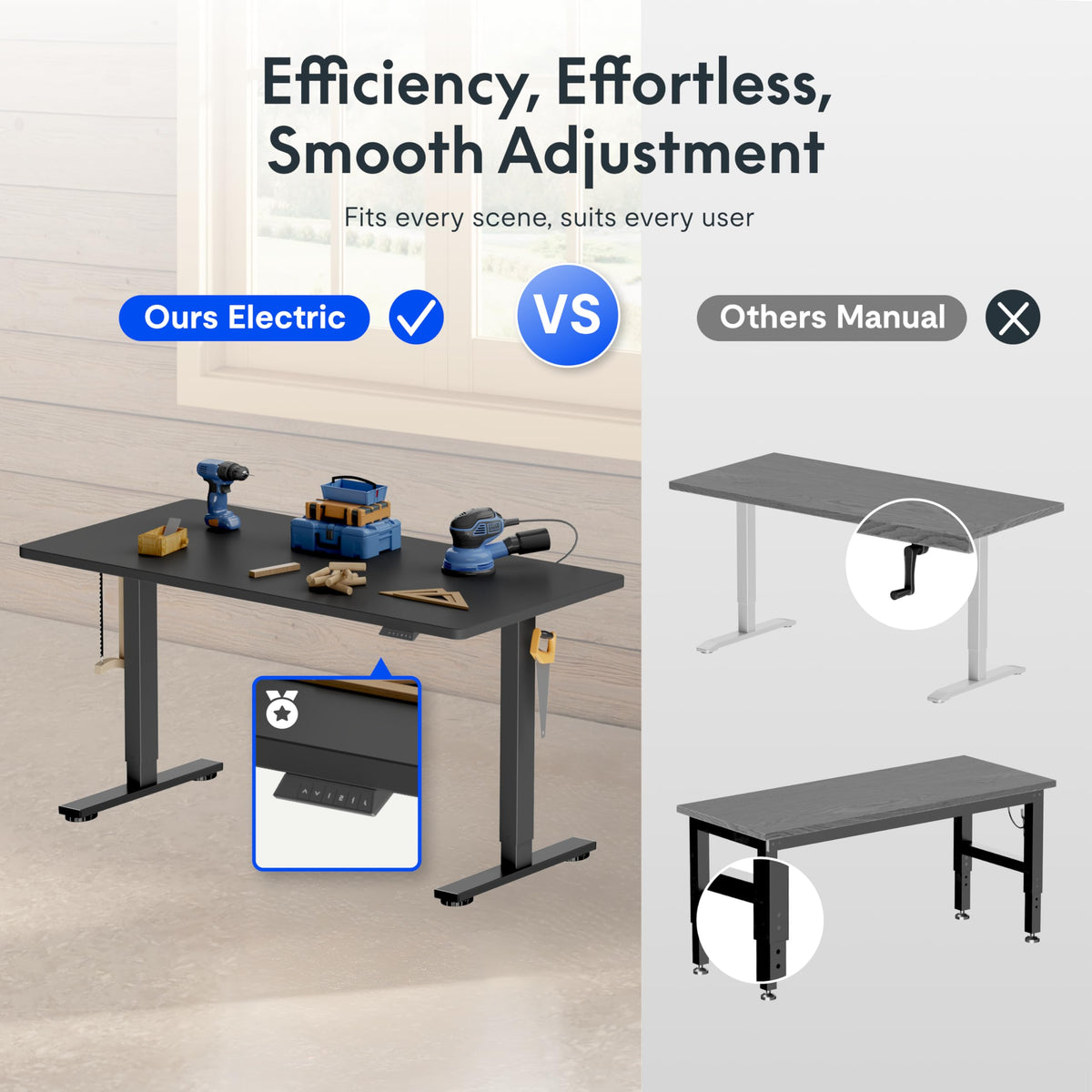 Electric Adjustable Workbench, 48x30 Inches Ergonomic Worktable for Garage, Workshop, Office and Home, Spacious