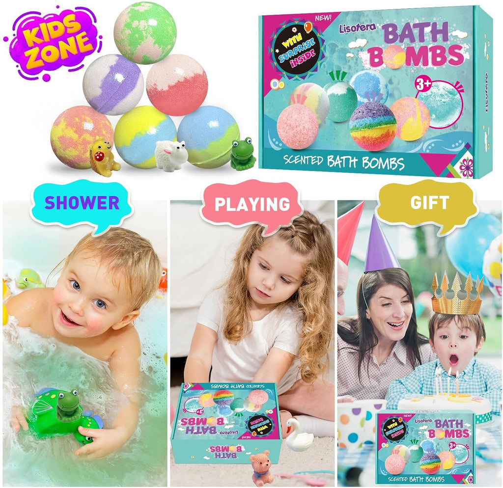 Bath Bombs for Kids with Surprise Inside, 12pcs Bath Bombs with Toys, Organic Colorful Bubble Bath Fizzy Ball