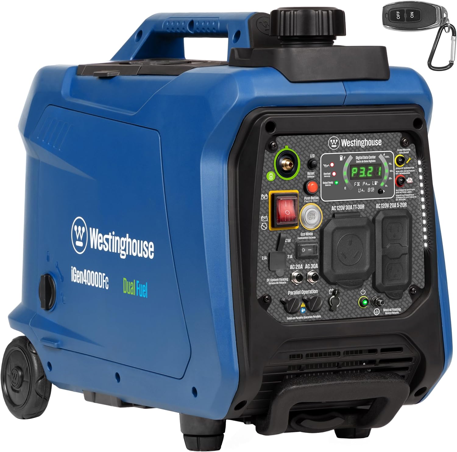 4000 Peak Watt Super Quiet Dual Fuel Portable Inverter Generator, Remote Electric Start, Gas & Propane Powered, RV