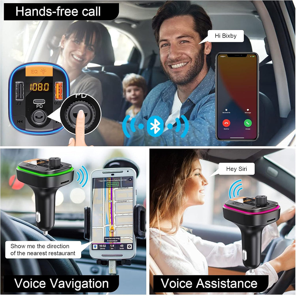 Bluetooth FM Transmitter for Car - BAISHUN Bluetooth 5.0 Adapter PD20W+QC3.0 Cigarette Lighter Radio Receiver Music