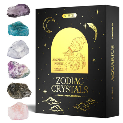 Aquarius Crystal Set - 6 Raw Aquarius Healing Stones - Zodiac Gifts