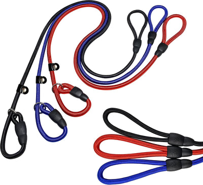 3-Pack 10mm Woven Nylon Dog Slip Leashes, 4.6FT, Red Black Blue