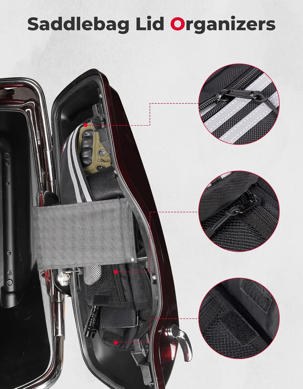 Upgraded Saddlebag Lid Organizers 2 Pack | Compatible with Touring 1980-2024 2025 for Street Glide Road King Road