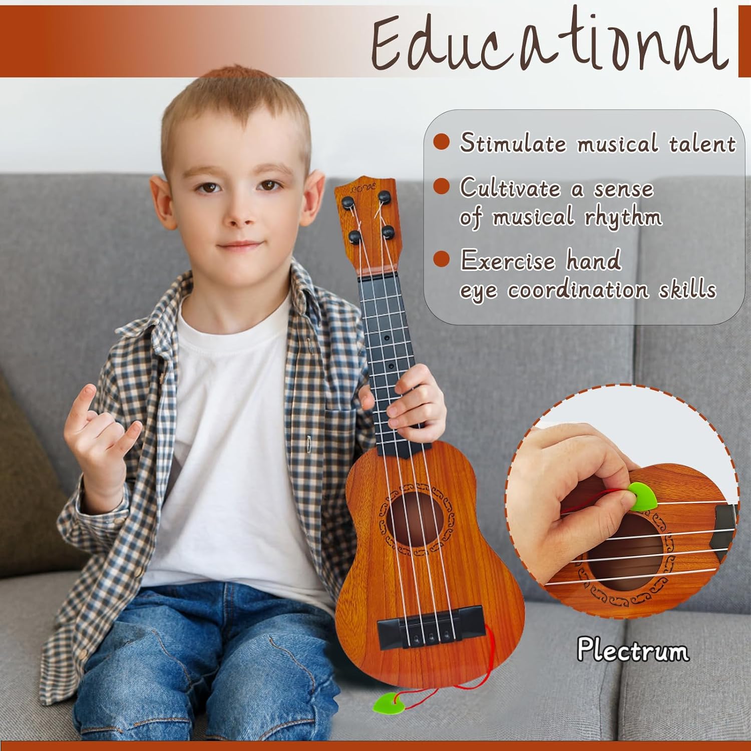 Kids Toy Ukulele Guitar,17 Inch Classical Guitar Musical Toy,4 Strings Guitar Ukulele Educational Learning Toy for