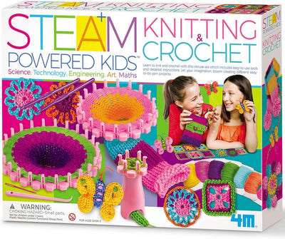 Knitting & Crochet Kit for Kids Ages 8-12 – Learn to Knit with French Knitting Reel, Crochet Hooks, Yarn, Scarf &