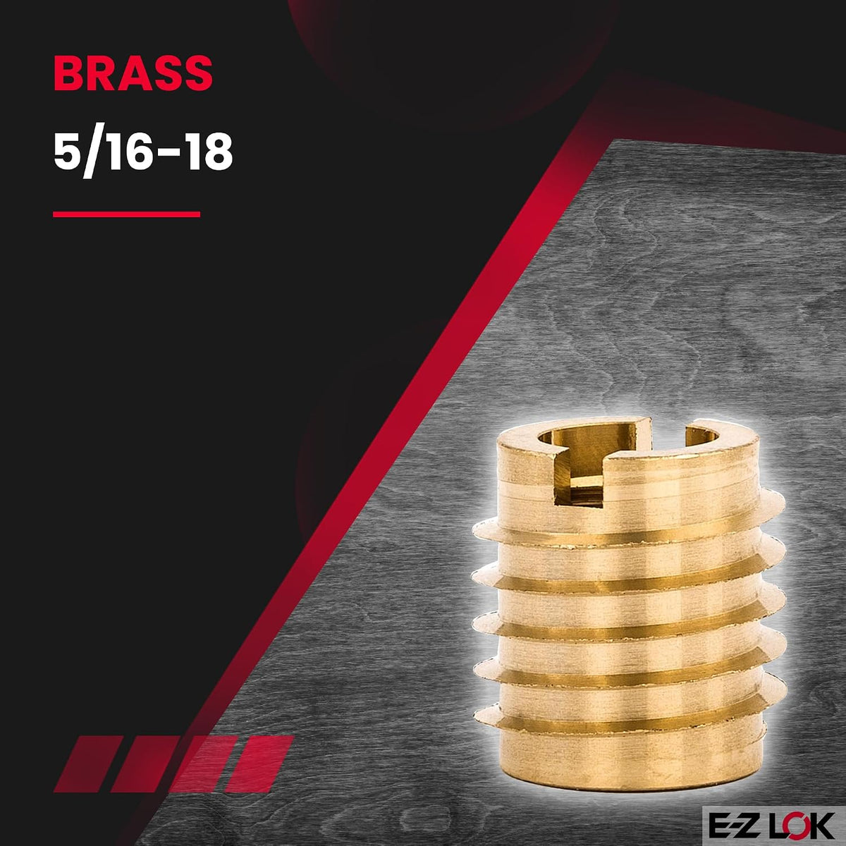 E-Z LOK Knife Threaded Insert for Hard-Wood, Brass Thread Inserts 5/16-18 Internal Threads, 0.625" Length Pack of 10