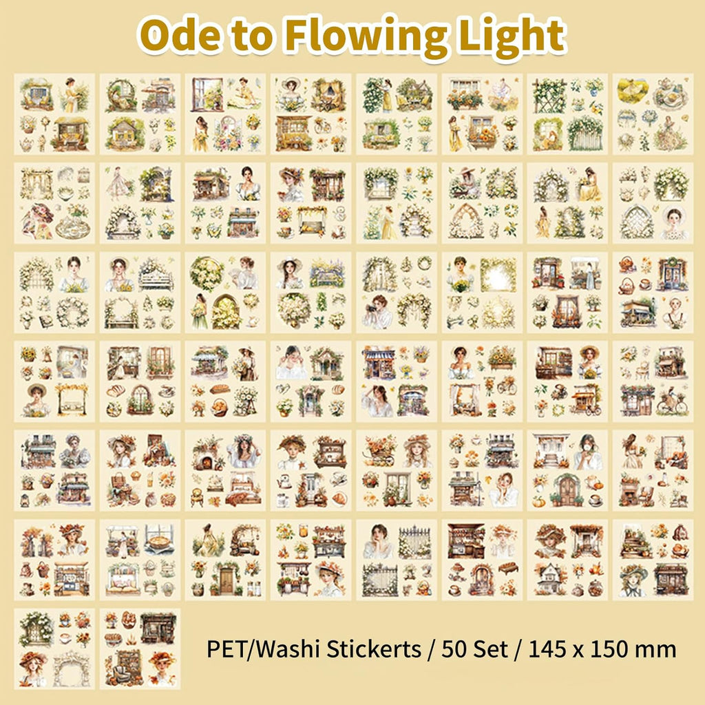 Fleeting Time Theme Sticker Scrapbooking Supplies for Junk Journal, 50 Sheets Washi Stickers - Vintage Journaling