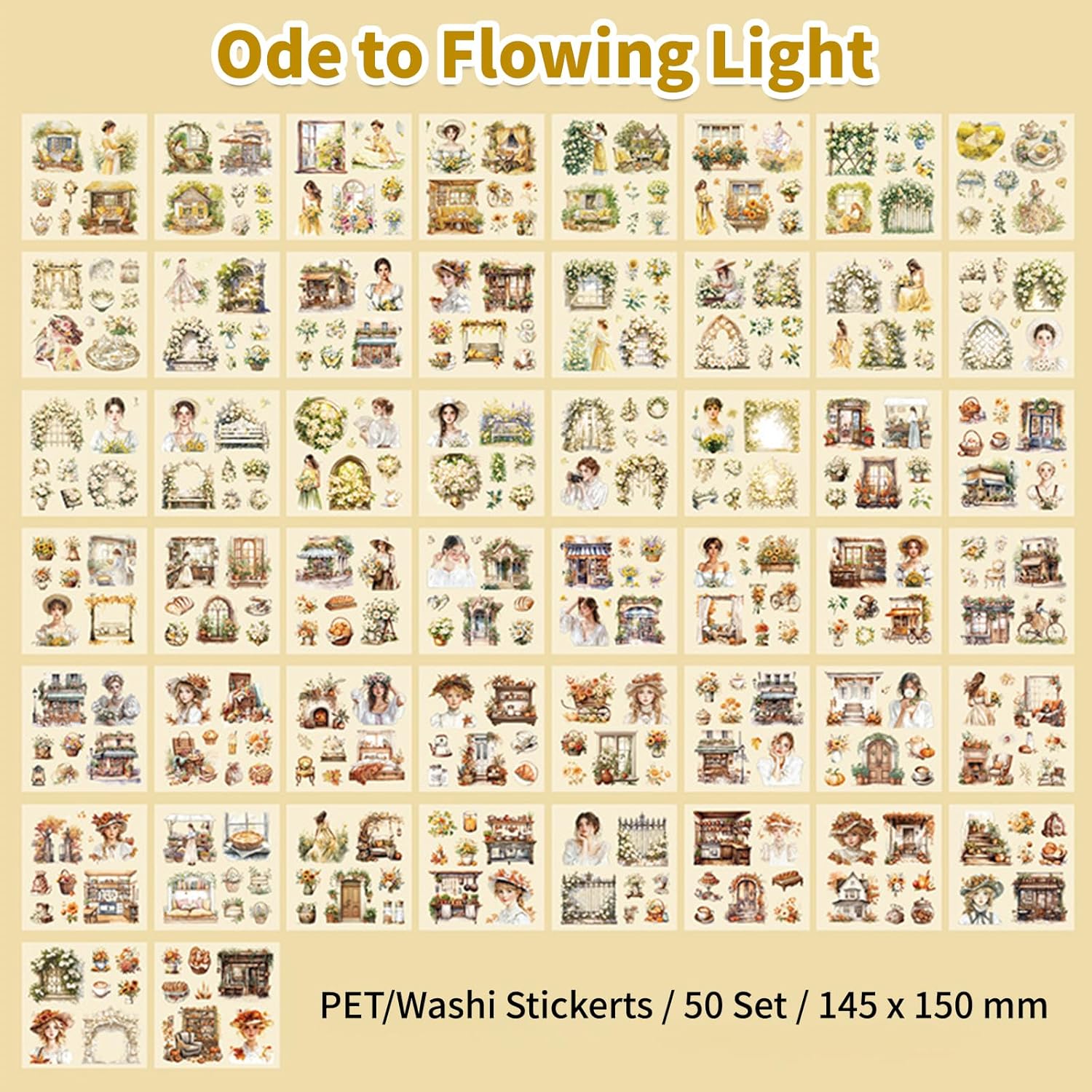 Fleeting Time Theme Sticker Scrapbooking Supplies for Junk Journal, 50 Sheets Washi Stickers - Vintage Journaling
