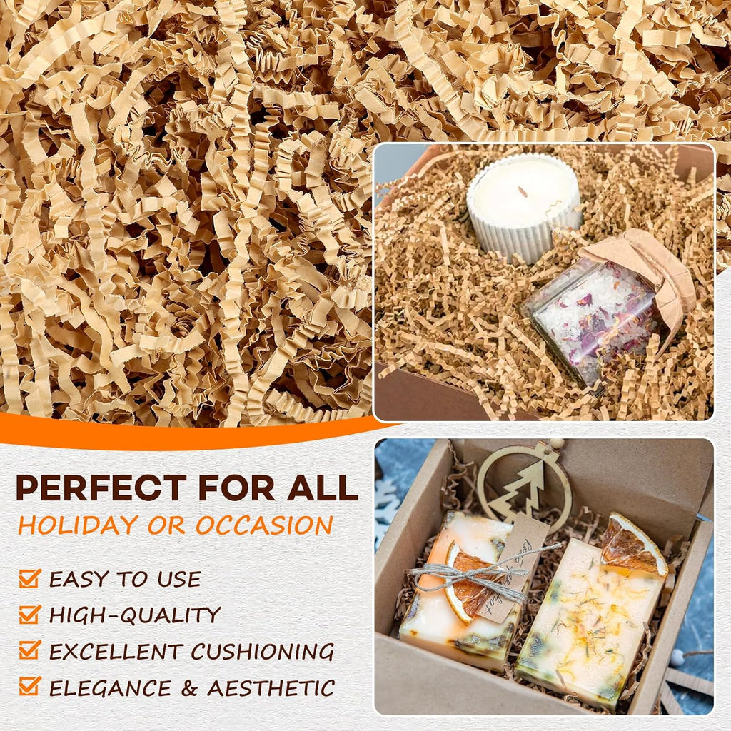 2LB Kraft Crinkle Paper Filler, Shredded Paper for Gift Baskets
