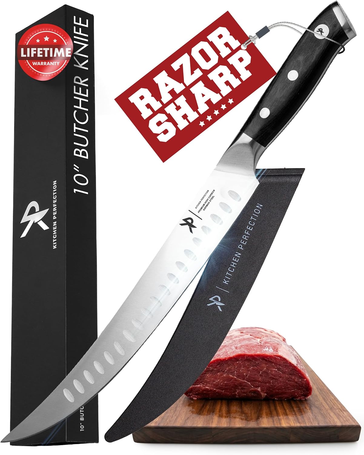 10” Butcher Breaking Knife for Meat Cutting, BBQ Brisket