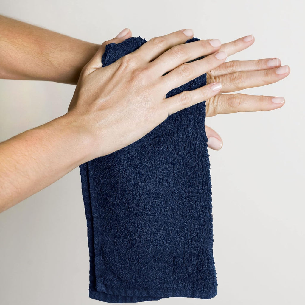 24 Pack Washcloths, 12x12 in, 100% Cotton, Navy | Premium 100% Ring Spun Cotton Face Cloths - Highly Absorbent, Fast