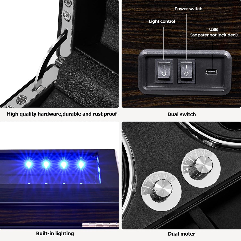 Watch Winder for Automatic Watches 4 Watch Winder Piano Paint | 4 Watch Rotator and 6 Extra Storages with Super Quiet