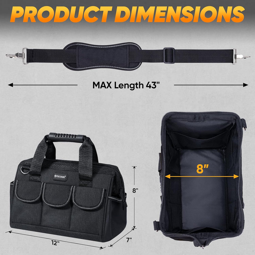 Heavy Duty Tool Bag with Multi-Pockets, Portable Tool Box Organizer Storage Bag, with Adjustable Shoulder Strap and