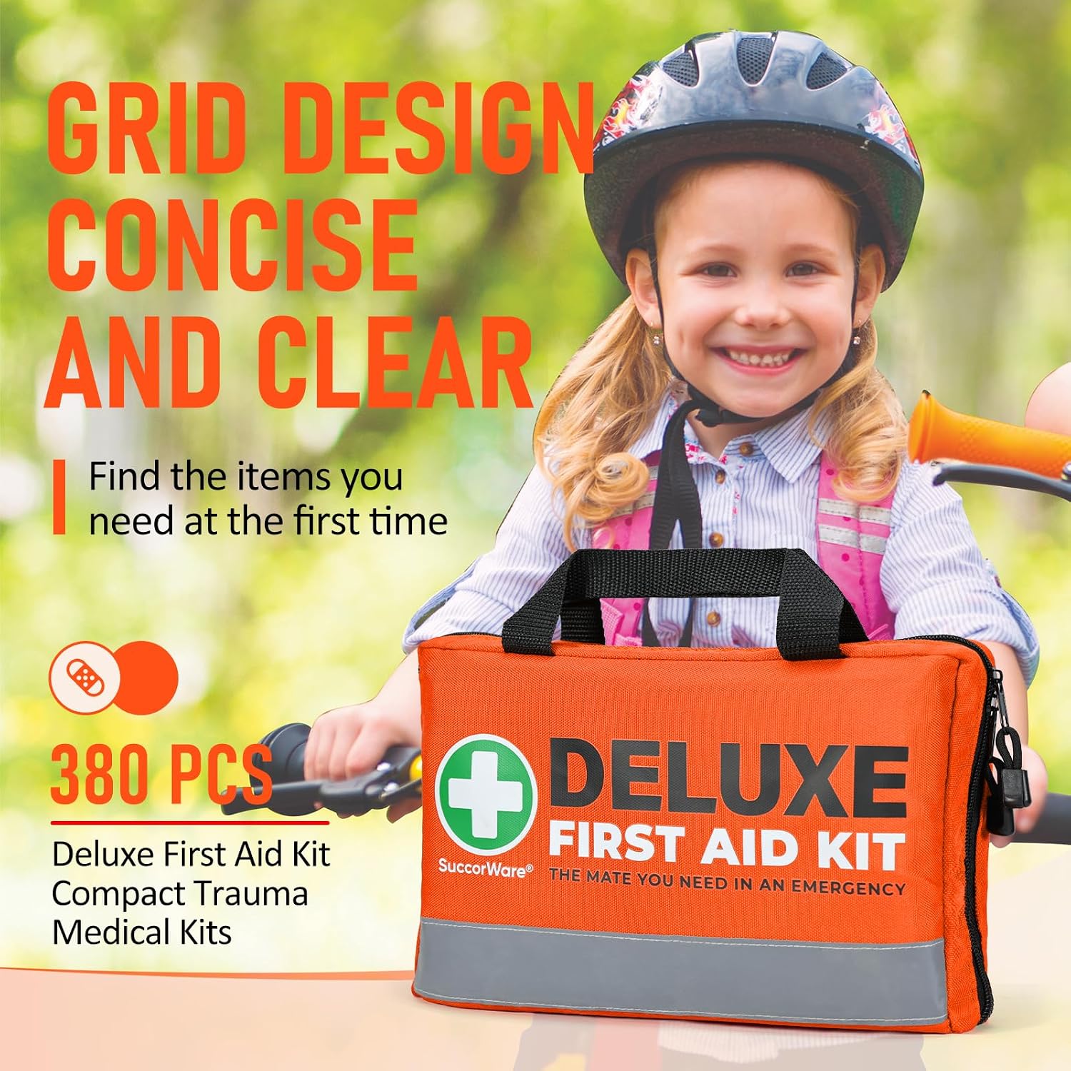 380 Pieces Deluxe First Aid Kit Compact Trauma Medical Kits with Assorted Bandages, Instant Cold Pack, Emergency