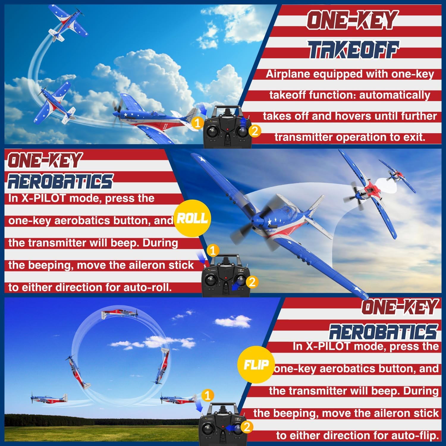 4 Channel RC Plane, Ready to Fly Aerobatic Aircraft, Easy Control for Beginners, P51 Mustang RC Airplane for Adults