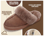 100% Genuine Leather Natural Fur-Lined Womens Clog Slippers