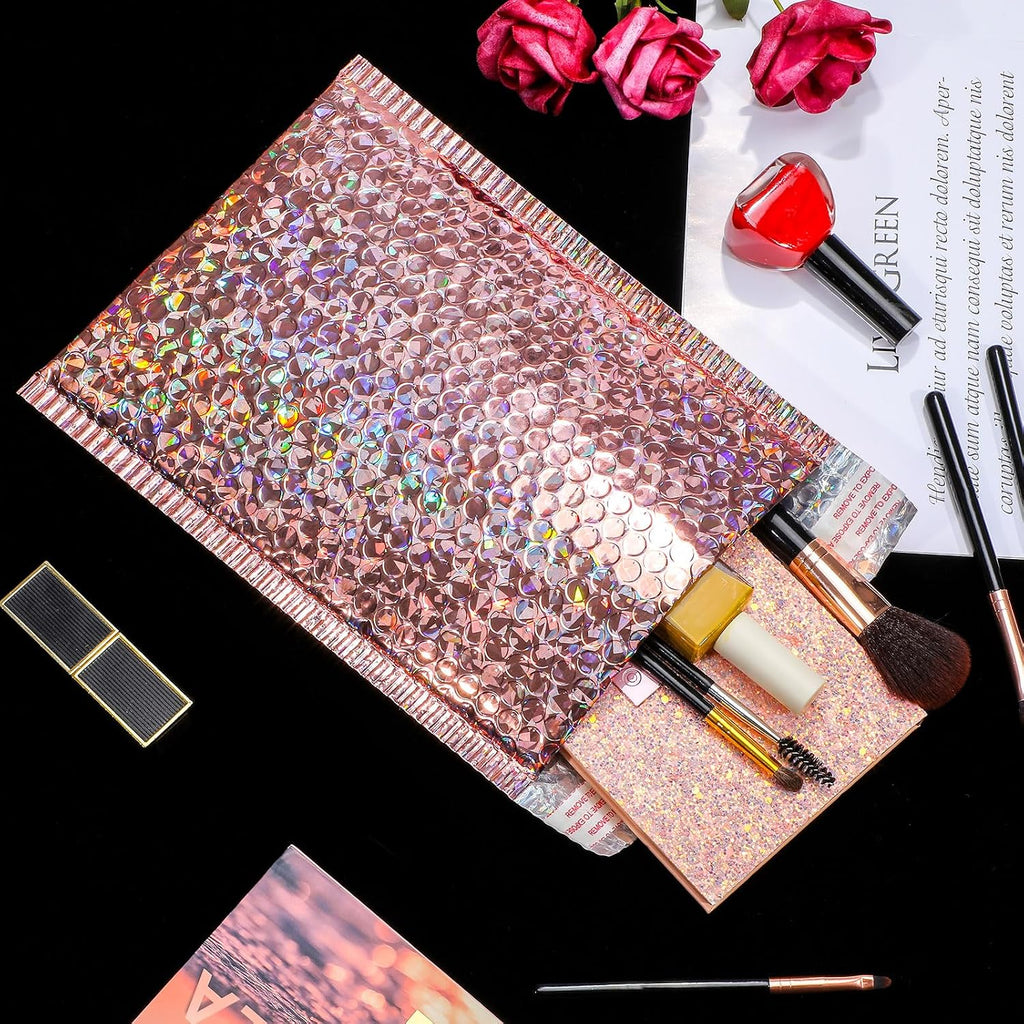 30 Pack Holographic Bubble Mailers, 11 x 7 Inch, Rose Gold