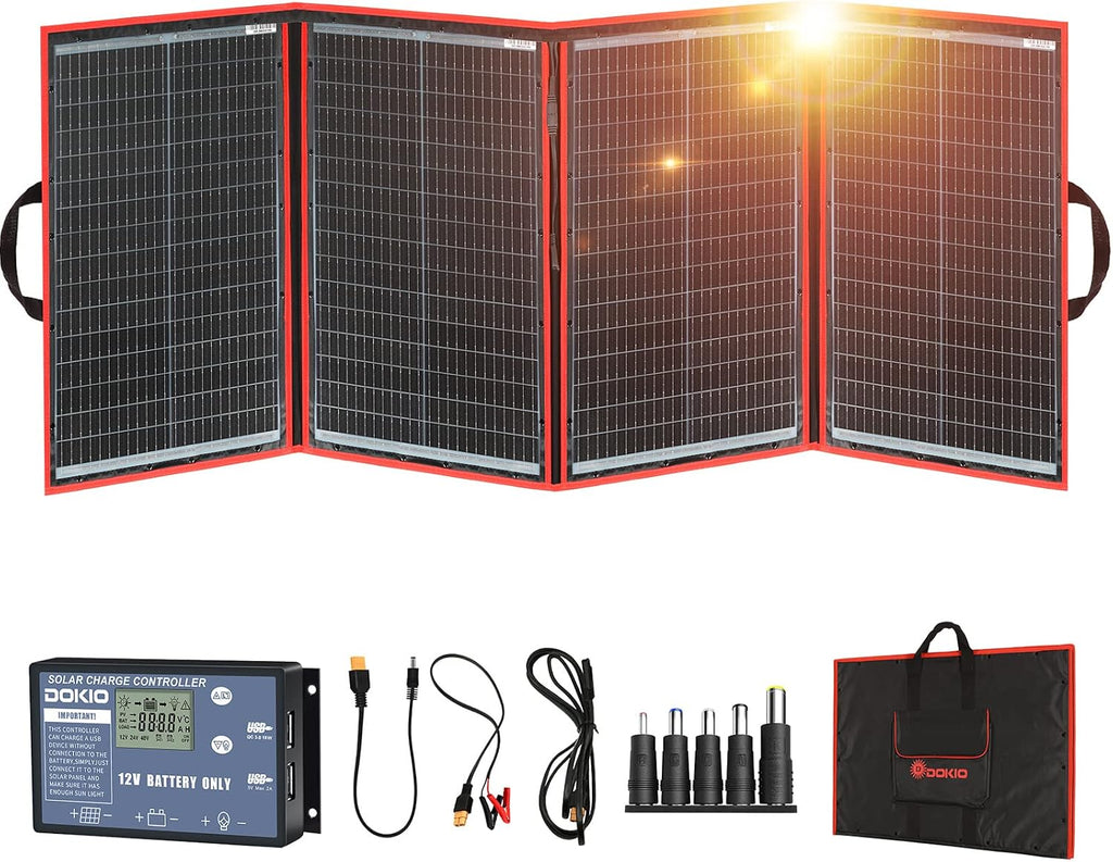 200W Portable Foldable Solar Panel Kit with Charge Controller | Folds to 20 x 26.4 in and weighs 9.7 lb; USB ports;