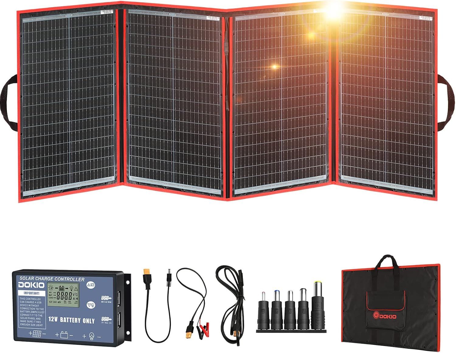 200W Portable Foldable Solar Panel Kit with Charge Controller | Folds to 20 x 26.4 in and weighs 9.7 lb; USB ports;
