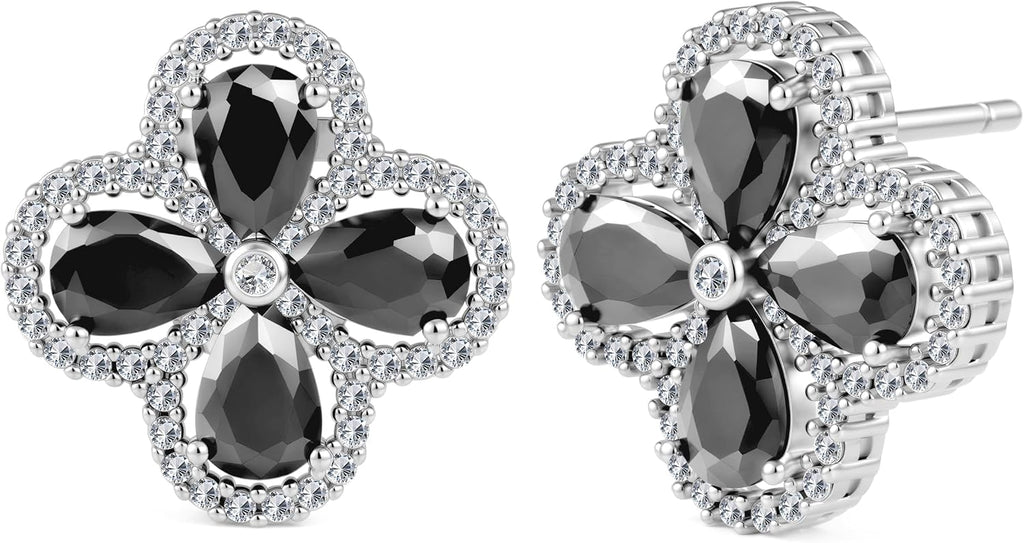 Clover Earrings for Women, CZ Four Leaf Clover Studs, 18K Gold Plated Brass | Elegant Gold Plated Clover Design