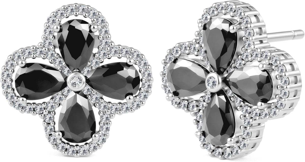 Clover Earrings for Women, CZ Four Leaf Clover Studs, 18K Gold Plated Brass | Elegant Gold Plated Clover Design