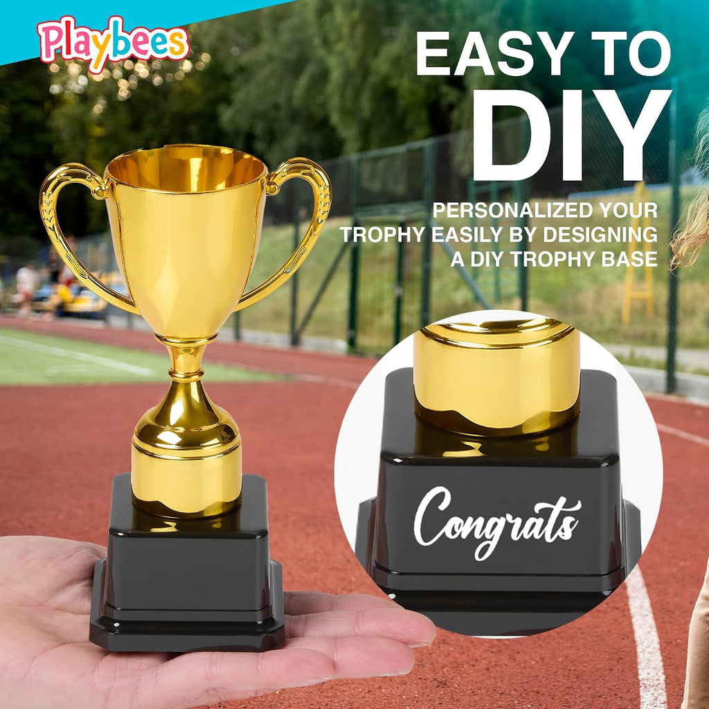 Fun Gold Plastic Trophies - 3 Pack - 7 Inch - Award Trophy Cup Set for Superstar Kids - Champion Celebrations, Sports