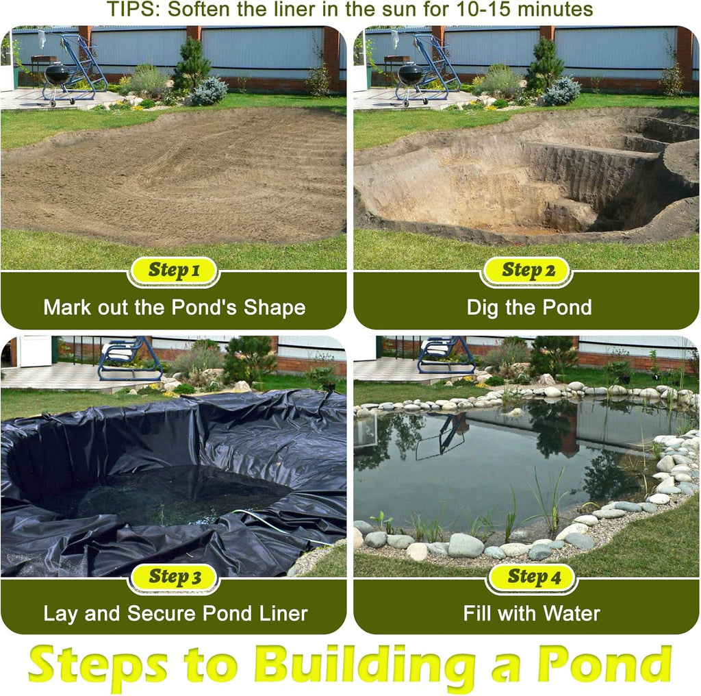 20 X 30 FT Pond Liner, 20 Mil HDPE Pond Liners for Outdoor Ponds