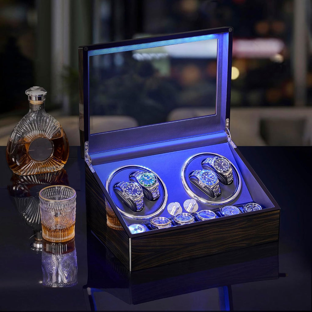 Watch Winder for Automatic Watches 4 Watch Winder Piano Paint | 4 Watch Rotator and 6 Extra Storages with Super Quiet