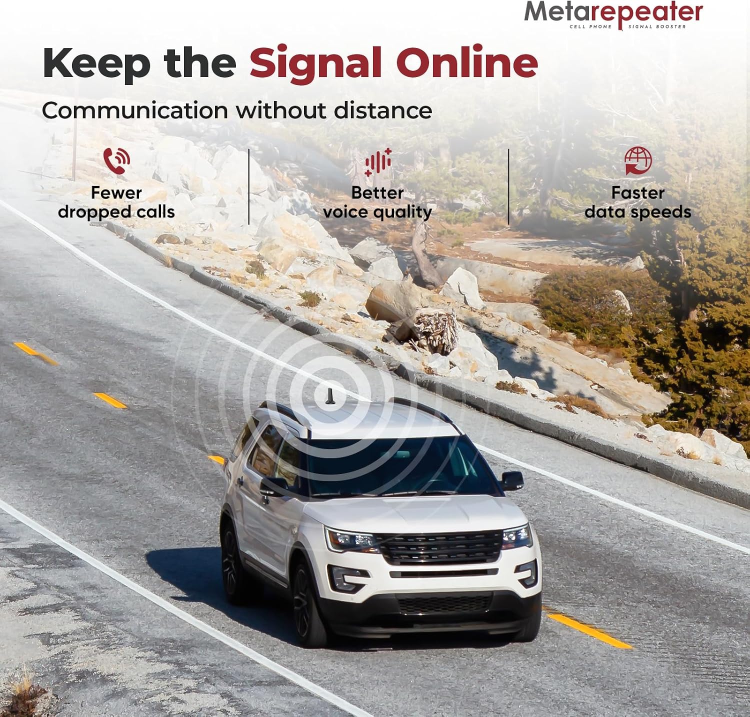 Vehicle Cell Phone Signal Booster with LCD Display | Improves Weak Cellular Signals While Driving. Works With