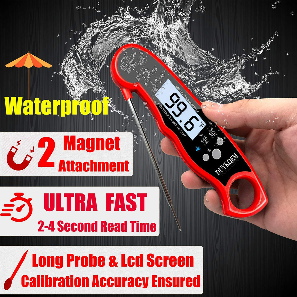 Instant Read Digital Meat Thermometer (2 Pack) Waterproof Kitchen Cooking Food Thermometer with Probe Backlight &
