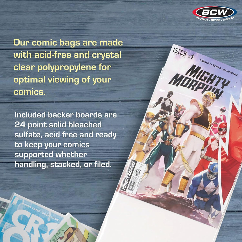Modern Comic Bags and Backing Boards, Acid-Free, 200 Sets, 400 Pieces | Includes 200 acid-free sleeves and 200 rigid