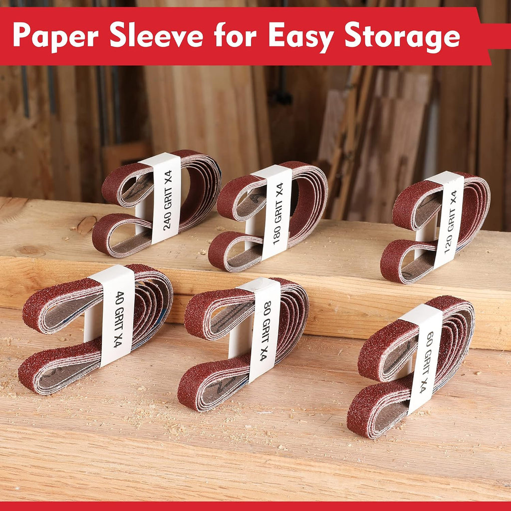 WORKPRO 24-Pack 1/2 x 18 Inch Sanding Belts, Aluminum Oxide Abrasive Belts