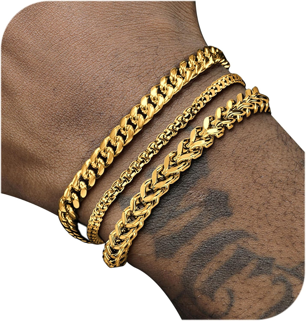 Mens Bracelet Silver and Gold Bracelet for Men Rakhi for Brother | Waterproof Stainless Steel Cuban Chain Bracelet