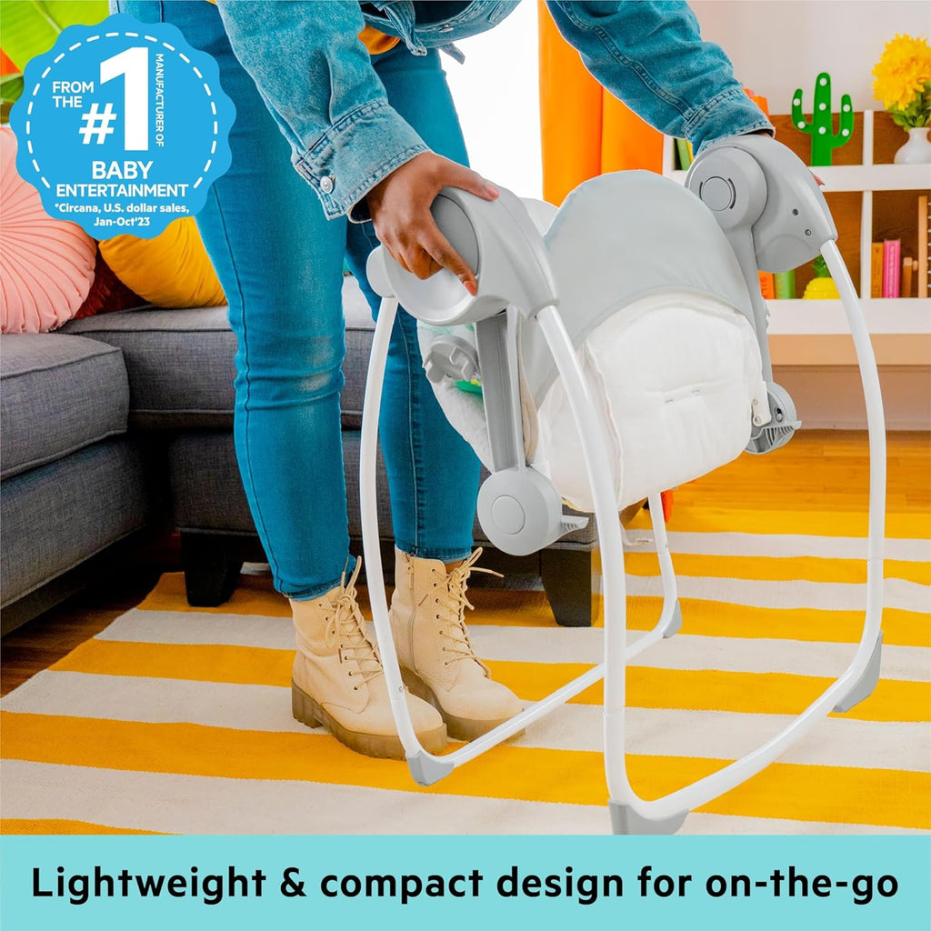 Portable Automatic 6-Speed Baby Swing with Adaptable Speed, Taggies, Music, Removable-Toy-Bar, 0-9 Months 6-20 lbs