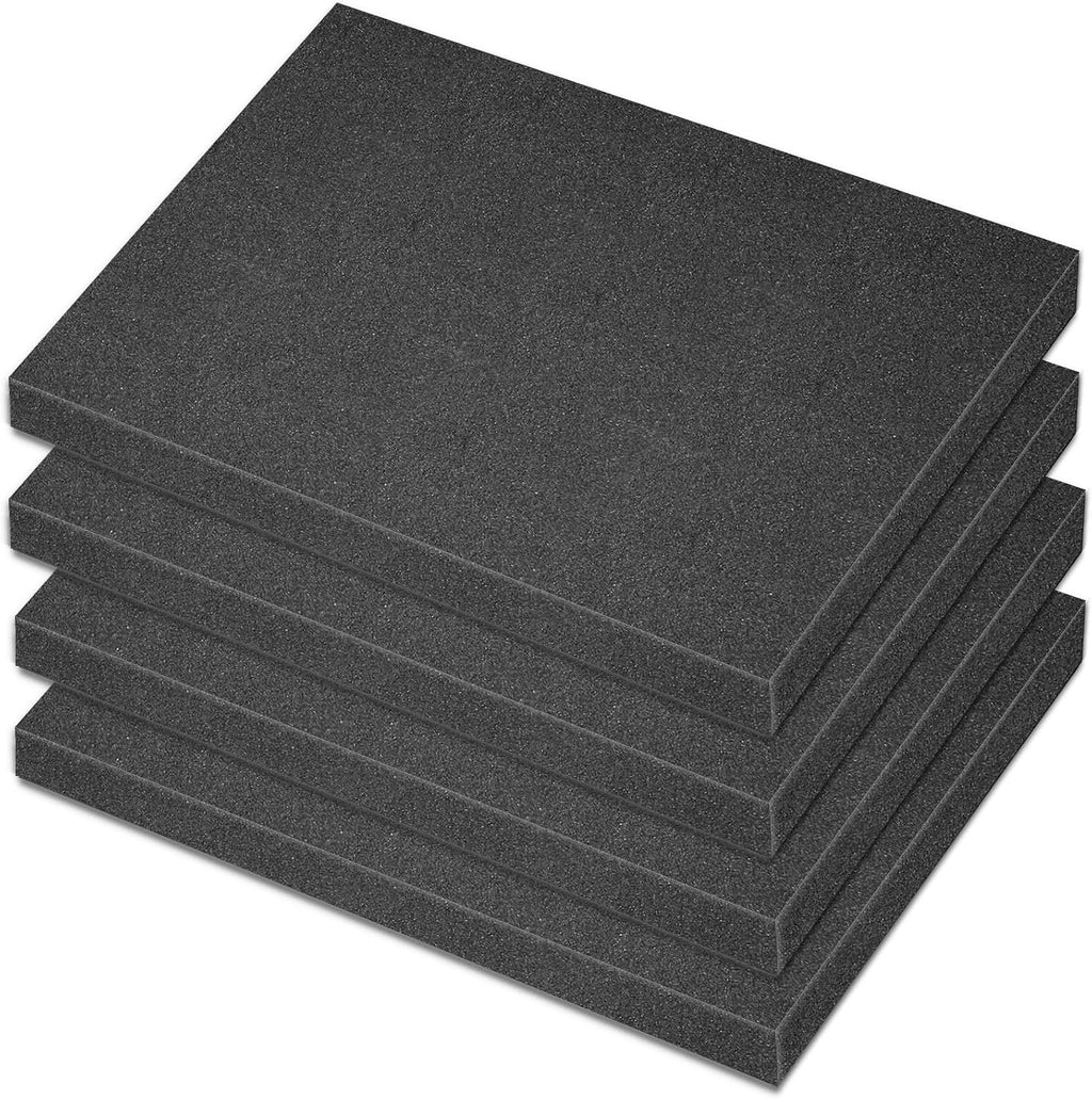 Polyurethane Foam Padding, 4 PCS 16 x 12 x 0.5 Inch Black Soft Cuttable Packing Foam Inserts for Cases, Furniture