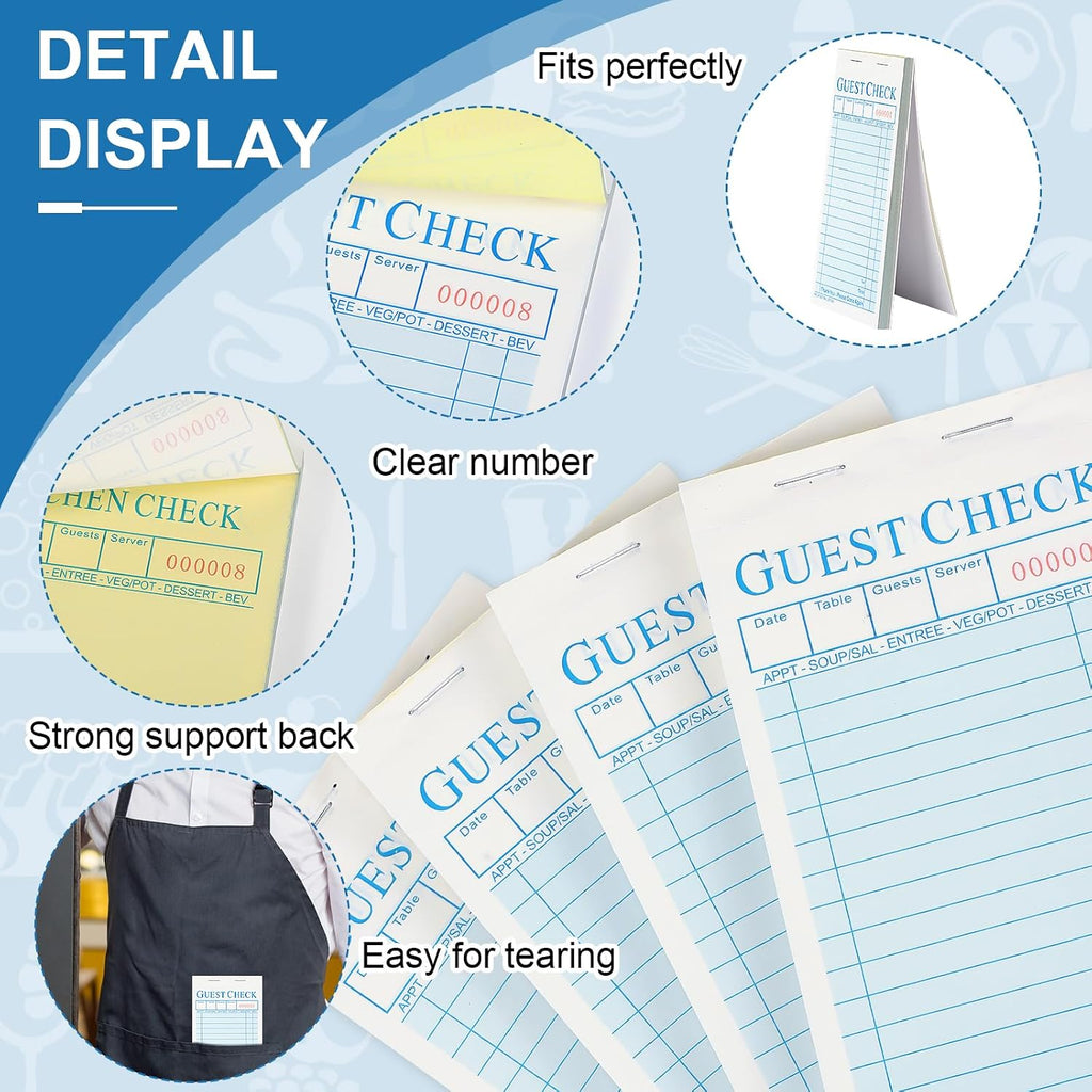 50 Pack Guest Check Pads Server Note Pads 3.5 x 6.7 Inch, Blue