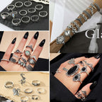 Vintage Silver Knuckle Rings Set for Women Men, Chunky Rings Aesthetic Snake Grunge Stackable Gothic Ring Adjustable