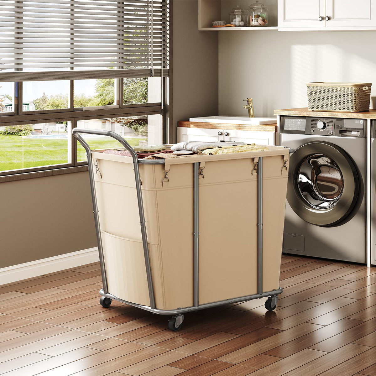 Laundry Sorter, 313L Large Laundry Basket, Rolling Hamper, Minimalist Laundry Organizer on Wheels
