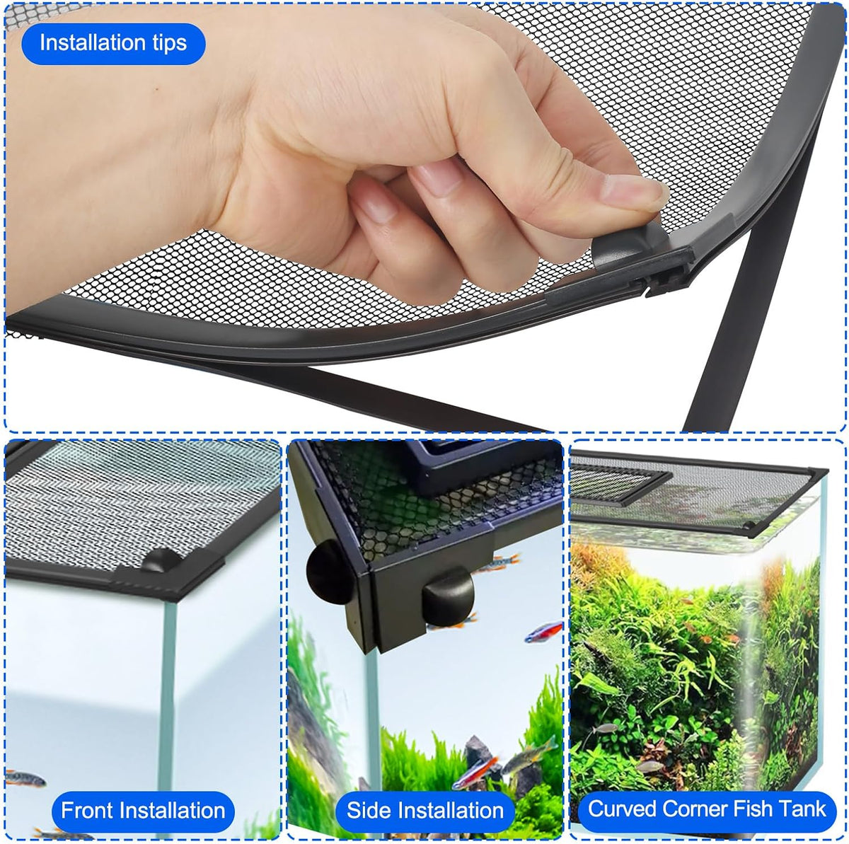 Large Magnetic Fish Tank Lid Size 43"x27" Aquarium Net Cover with Feeding Window 5-40 Gallon DIY Aquarium Lid