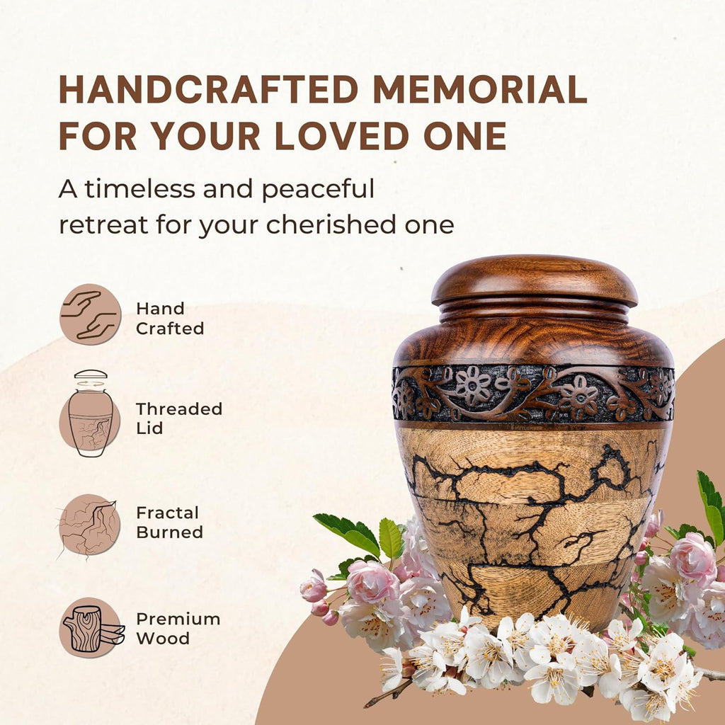 Cremation Urn for Human Ashes Adult Male or Female, Wooden Urn, Hand Carved Memorial, Large Adult Urn, Burial Urn
