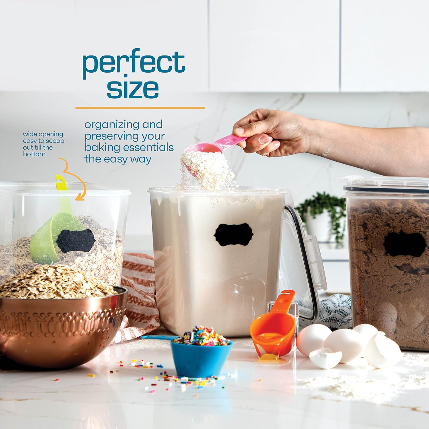 Flour Sugar Storage Containers (5.3L/4pk) Great Rice Canisters Sets For The Kitchen pantry, Large Food Storage