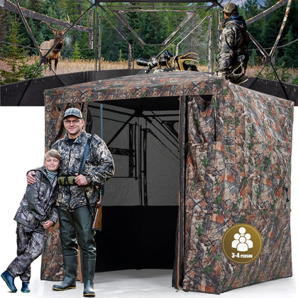 Hunting Blind 270 Degree See Through Ground Blind - 2-3 & 3-4 Person Pop Up Deer Blind for Hunting with Carrying Bag