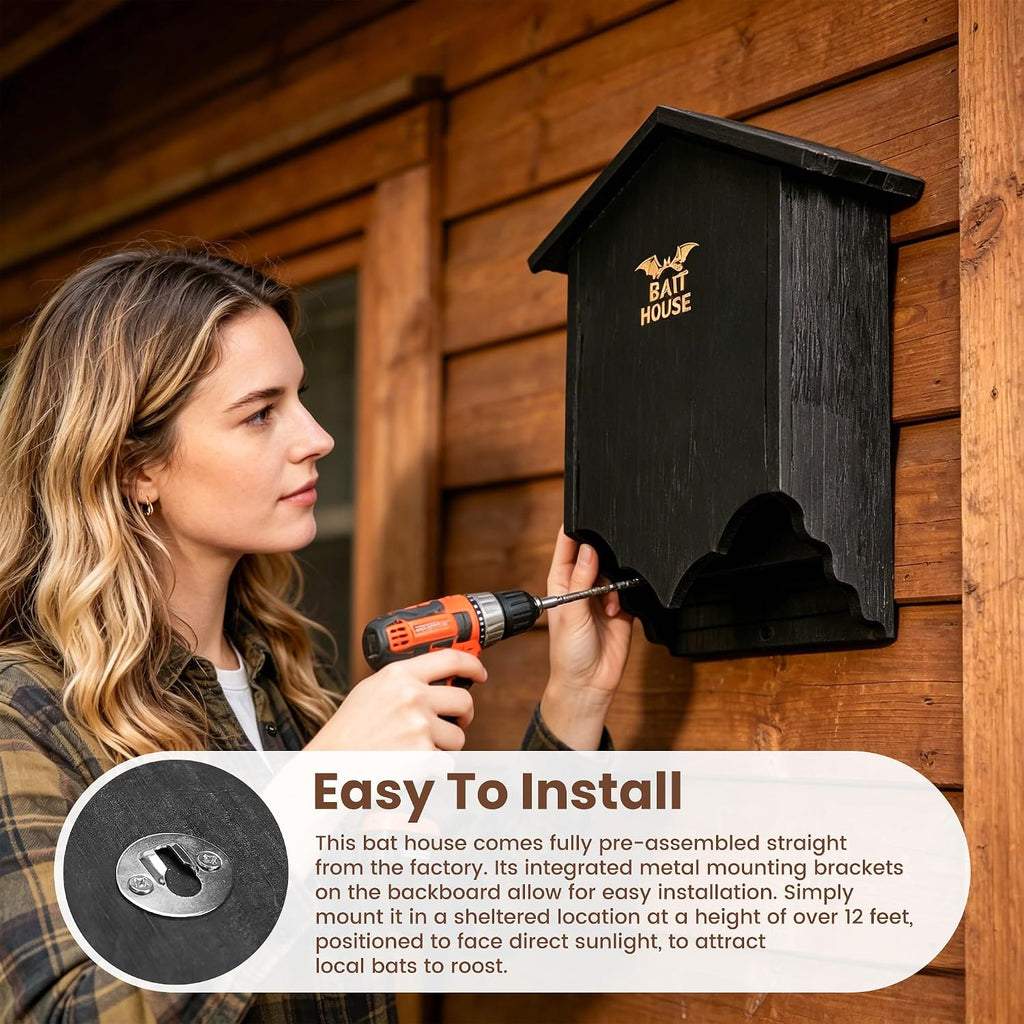 Bat Houses for Outdoors for Tree, Large Double Chamber Bat Box for Outside, Wooden Bat House Kit for Bats to Land and