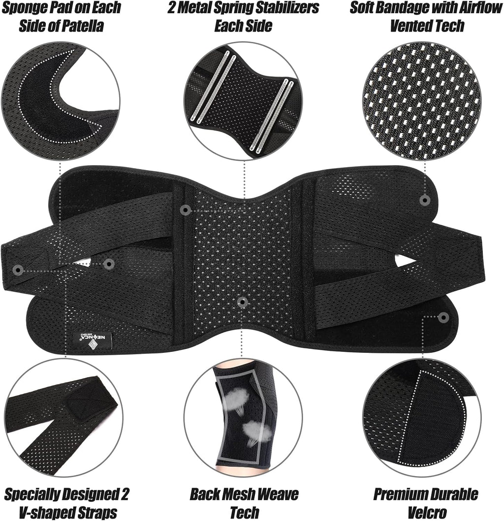 Knee Brace for Knee Pain, Compression Knee Support with Air Mesh Fabric, Adjustable Knee Wrap with Side Stabilizers