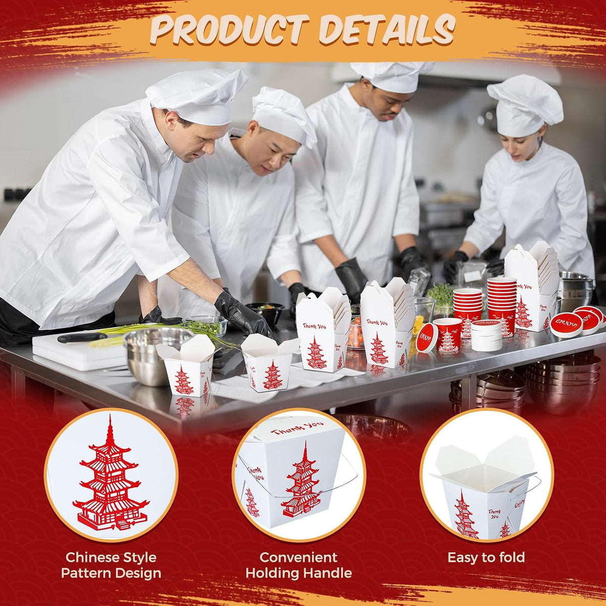 24 Set 32 oz Chinese Take out Box, Bamboo Chopstick 12 oz Soup Containers with Lids, Takeout Food Containers Boxes
