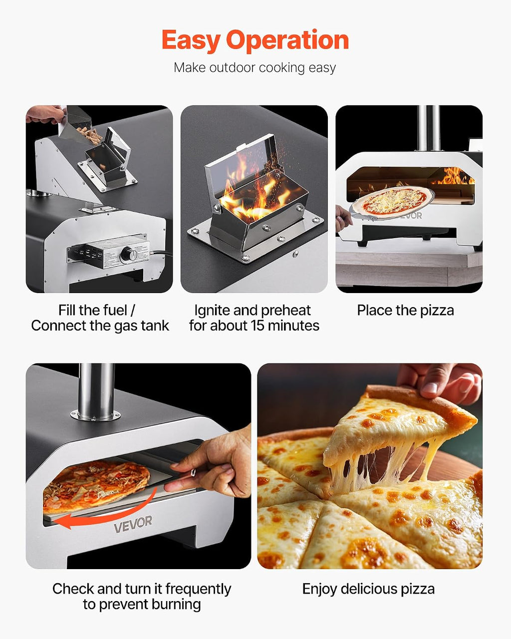 Dual Fuel Pizza Oven Outdoor, 16 in Wood Fire & Propane Gas Pizza Oven, Portable Pellet & Propane Pizza-Maker with