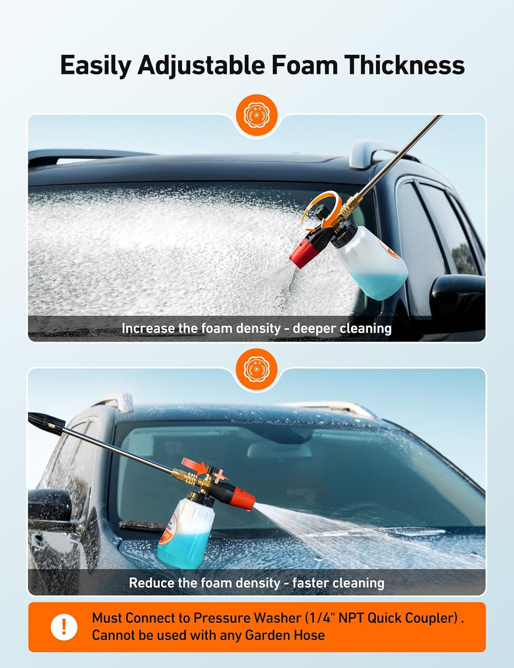Foam Cannon for Pressure Washer with 1/4" Quick Connect Plug, 1 L | Thick Foam, Car Wash, Heavy Duty Durable Foam