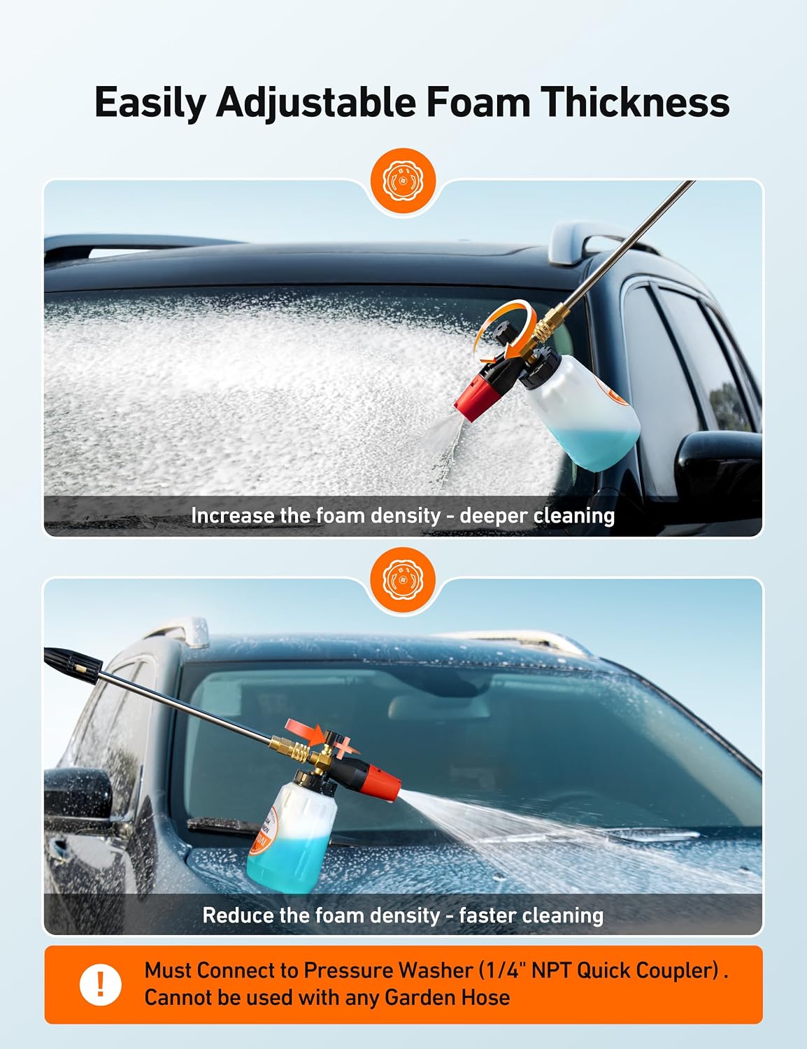 Foam Cannon for Pressure Washer with 1/4" Quick Connect Plug, 1 L | Thick Foam, Car Wash, Heavy Duty Durable Foam